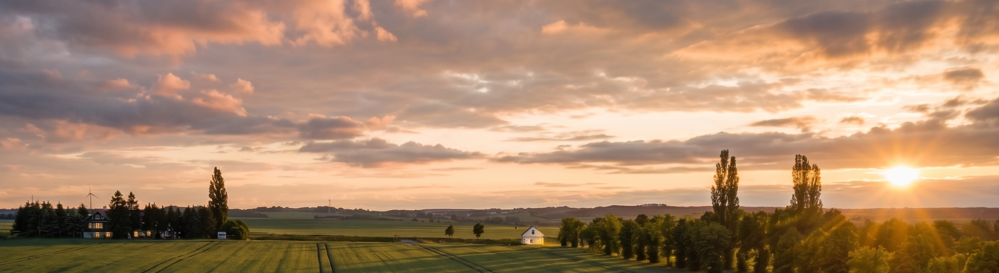 Weite, grüne Landschaft unter einem bewölkten Himmel.